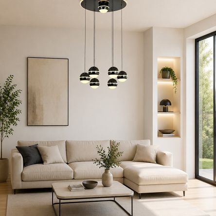 5047-805 Lampa wisząca siódemka okrągła Biarritz czarny chrom